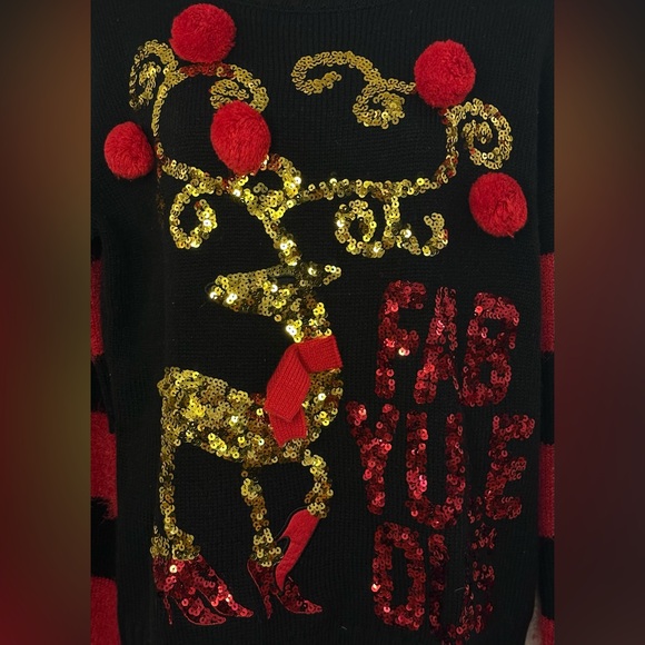 Holiday Time Women’s Festive Ugly Christmas Sweater Sequence Reindeer Sz S - Picture 3 of 5